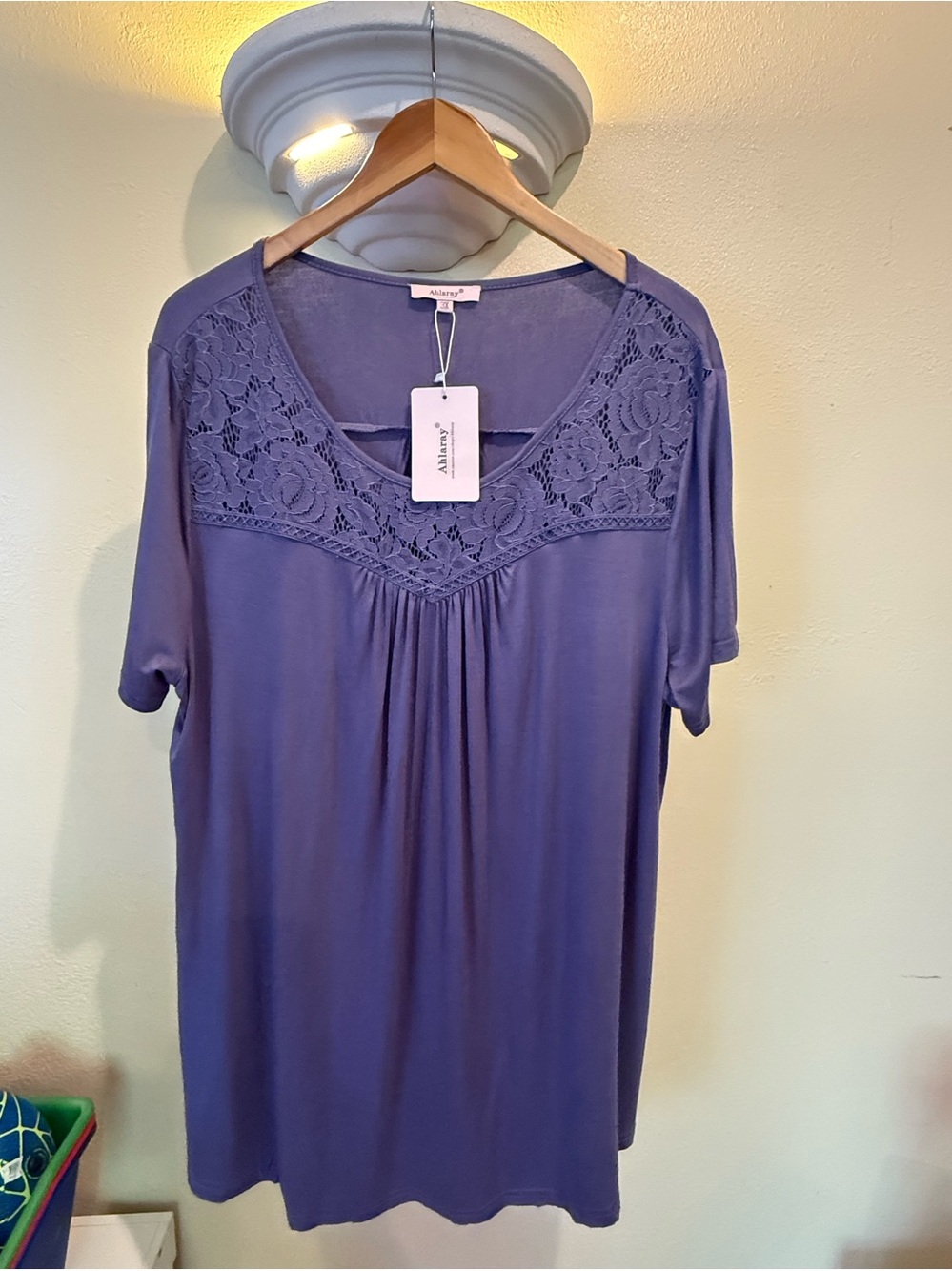 Altar'd State Lavender Lace Yoke Short Sleeve Top